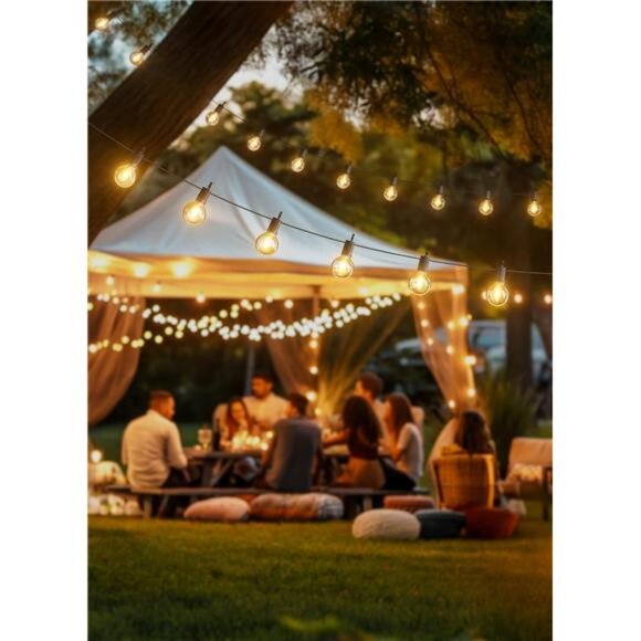 Outdoor String Lights 25Feet G40 LED Patio Lights,Plug-in,13 Plastic Edison Bulb - Picture 6 of 7
